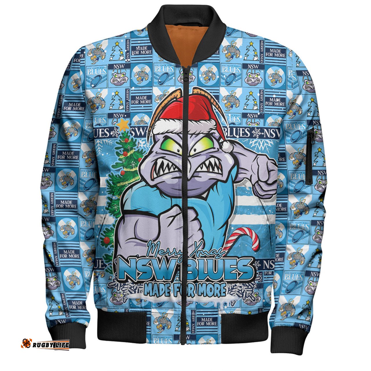 Amazing Aussie New South Wales Blues Merry Ugly Christmas Comic Style Bomber Jacket