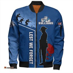 Amazing Aussie Canterbury Bankstown Bulldogs Anzac Day Lest We Forget Poppy Bomber Jacket