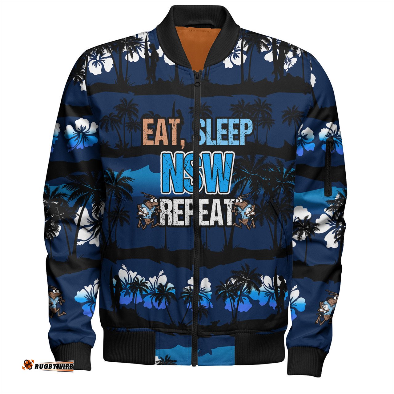 Amazing Aussie Cockroach Sport Eat Sleep Repeat With Tropical Patterns Bomber Jacket