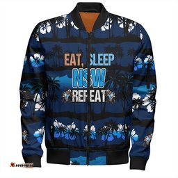 Amazing Aussie Cockroach Sport Eat Sleep Repeat With Tropical Patterns Bomber Jacket