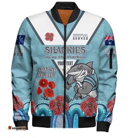 Amazing Aussie Cronulla Sutherland Sharks Anzac Custom Up Up The Heroes Bomber Jacket