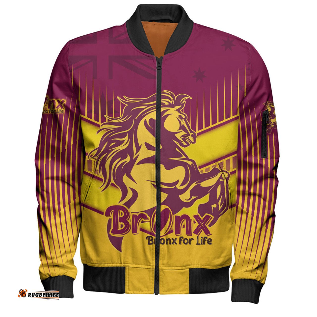 Amazing Aussie Brisbane Broncos Bronx Mascot With Australia Flag Bomber Jacket