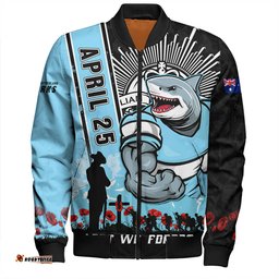 Amazing Aussie Cronulla Sutherland Sharks Anzac Day Lest We Forget Strong Fighting Spirit Bomber Jacket