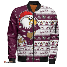 Amazing Aussie Manly Warringah Sea Eagles Merry Ugly Christmas Our Beloved Team Scratch Style Bomber Jacket