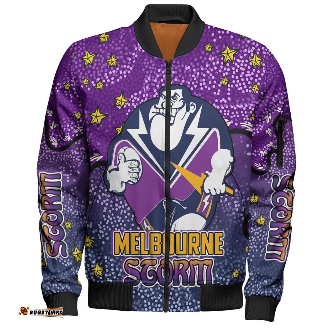 Amazing Aussie Melbourne Storm Custom Team With Dot And Star Patterns For Tough Fan Bomber Jacket