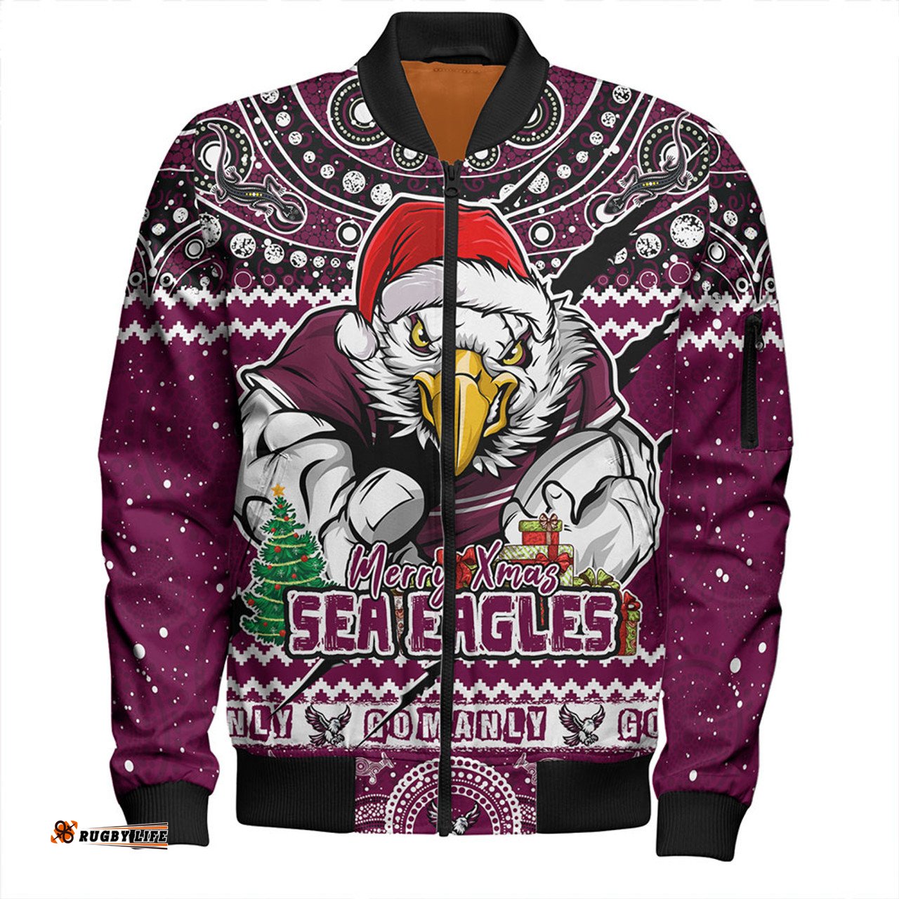 Amazing Aussie Manly Warringah Sea Eagles Aboriginal Xmas Special Ugly Christmas Style Bomber Jacket