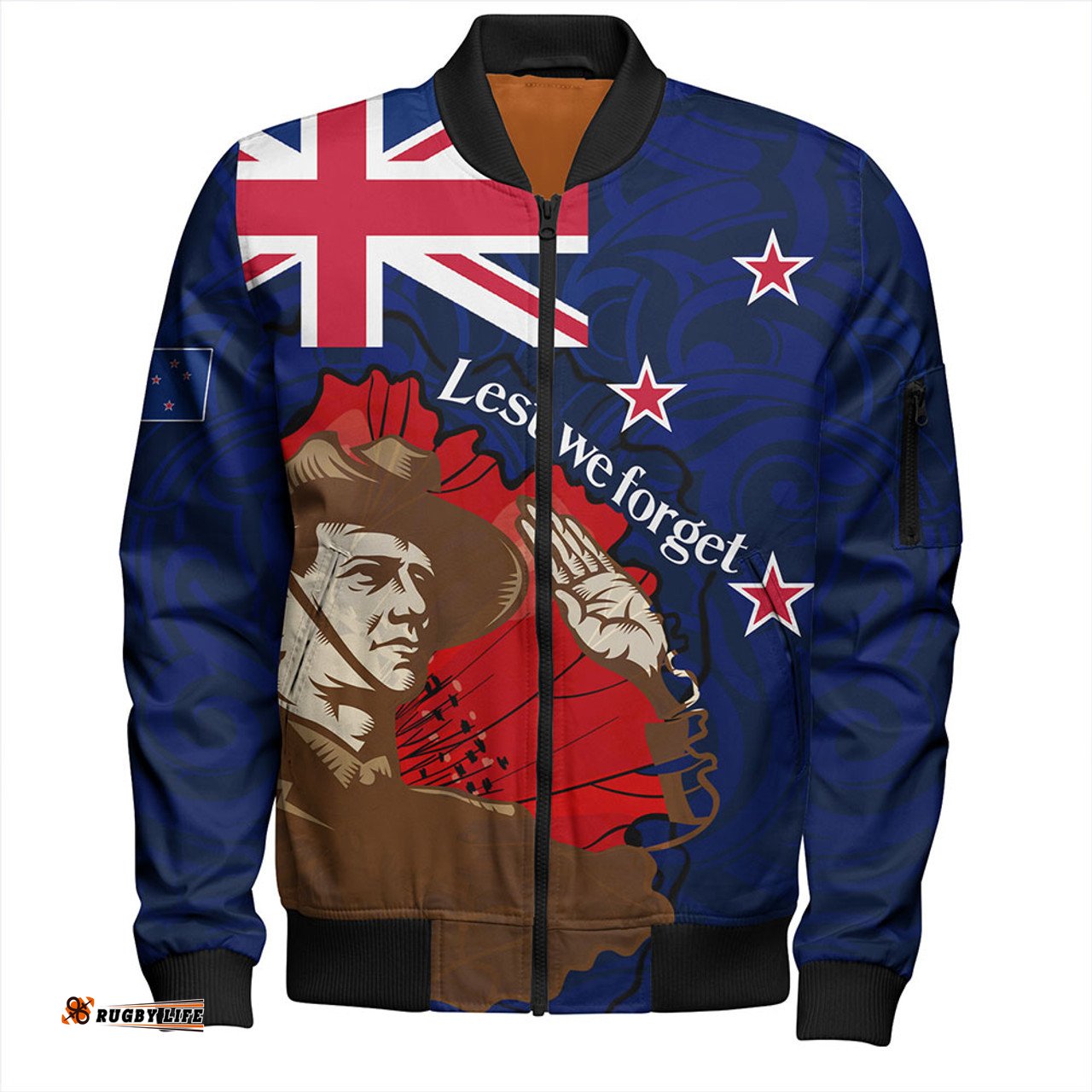 Amazing Aussie New Zealand Warriors Anzac Day Custom FLag Anzac Day Maori Patterns Bomber Jacket
