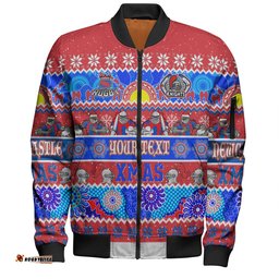 Amazing Aussie Newcastle Knights Christmas Aboriginal Custom Indigenous Knitted Ugly Xmas Style Bomber Jacket
