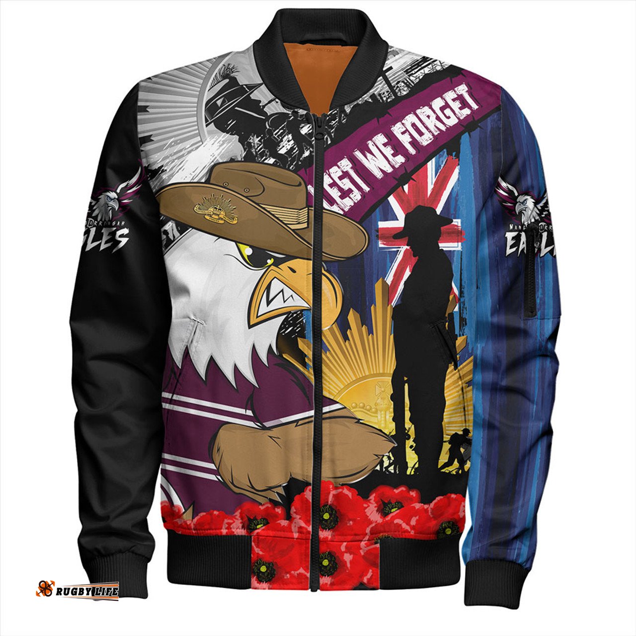 Amazing Aussie Manly Warringah Sea Eagles United In Spirit Anzac Day Tribute Bomber Jacket
