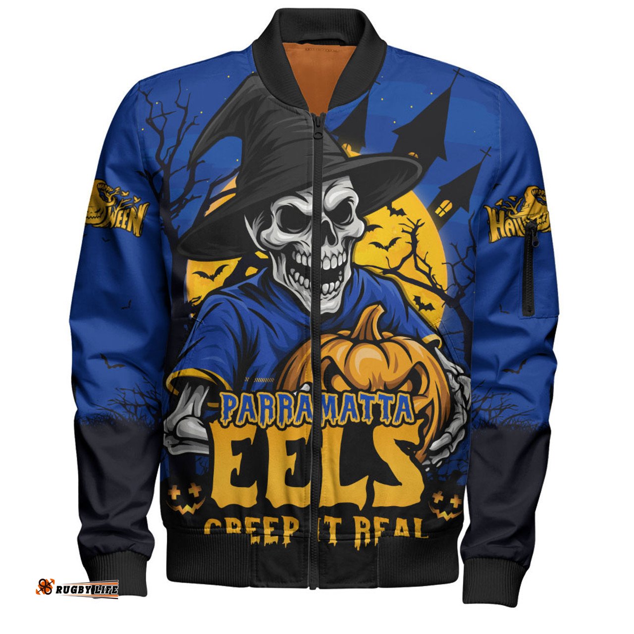 Amazing Aussie Parramatta Eels Dark Moon Rugby Halloween Battle Edition Bomber Jacket