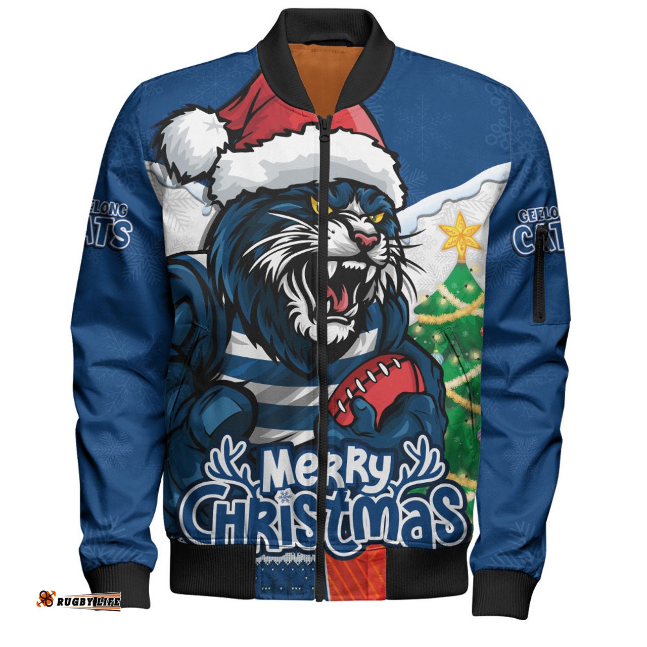 Amazing Aussie Geelong Cats Santa Scoring Touchdown On Christmas Game Day Bomber Jacket