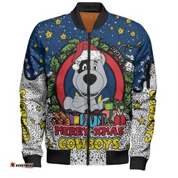 Amazing Aussie North Queensland Cowboys Christmas Custom Merry Christmas Our Beloved Team With Aboriginal Dot Art Pattern Bomber Jacket