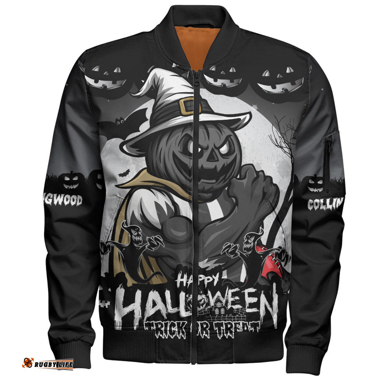 Amazing Aussie Collingwood Dark Pumpkin Halloween Spirit Bomber Jacket