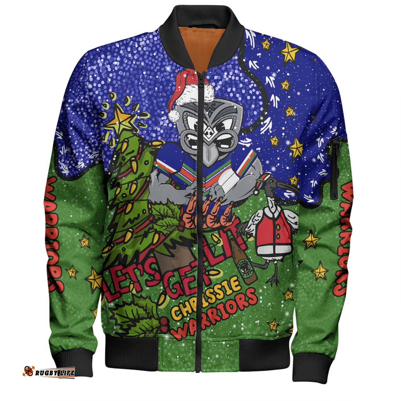 Amazing Aussie New Zealand Warriors Christmas Custom Let's Get Lit Chrisse Pressie Bomber Jacket