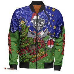 Amazing Aussie New Zealand Warriors Christmas Custom Let's Get Lit Chrisse Pressie Bomber Jacket