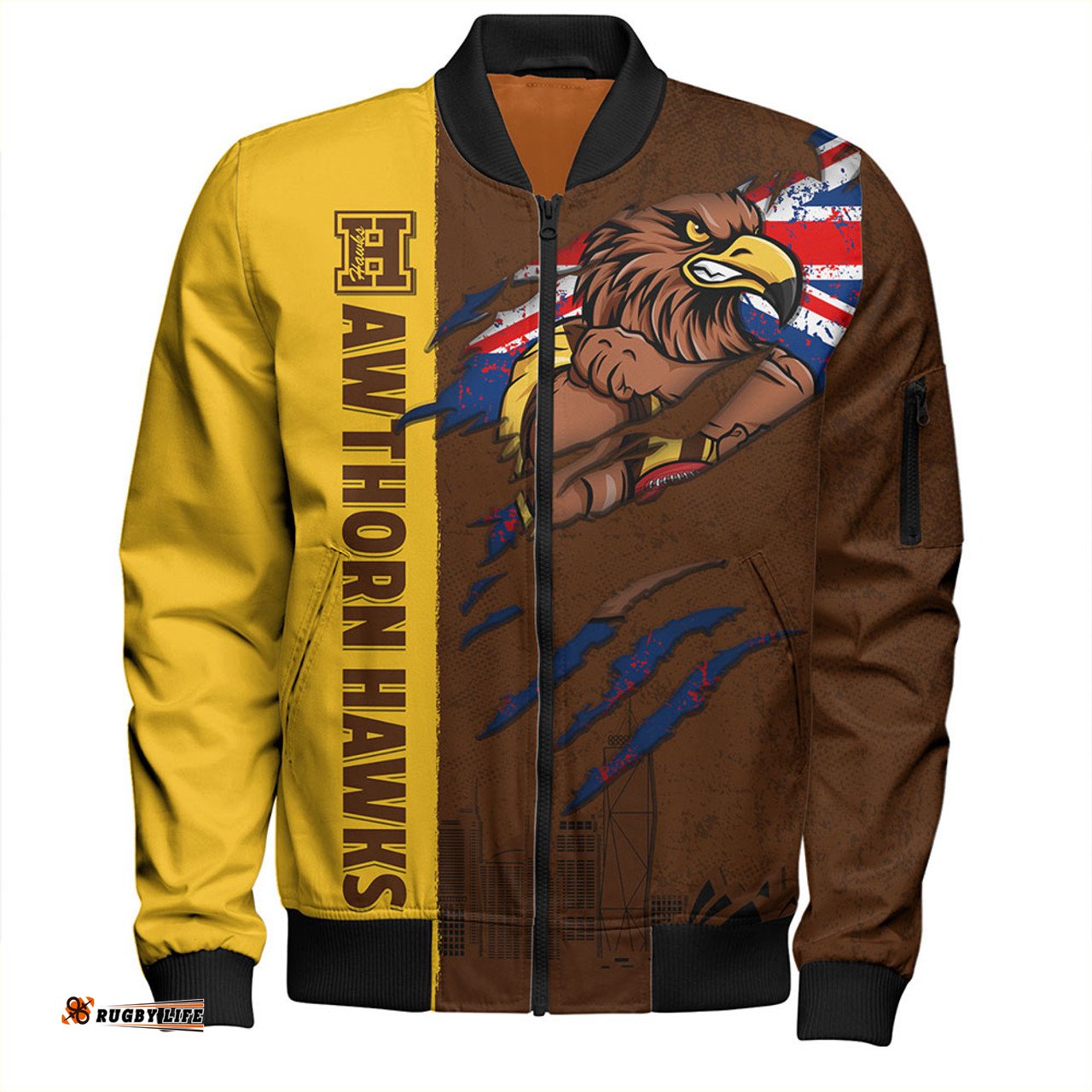 Amazing Aussie Hawthorn Burning Passion Of Power Scratch Style Bomber Jacket