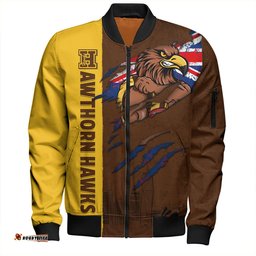 Amazing Aussie Hawthorn Burning Passion Of Power Scratch Style Bomber Jacket