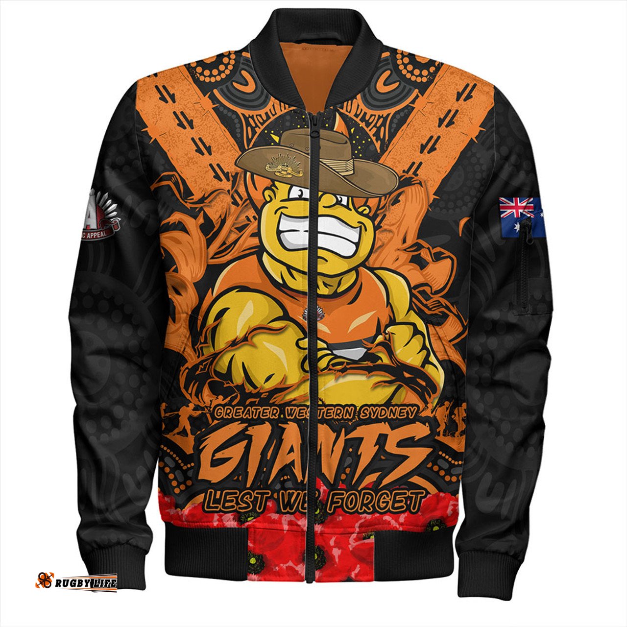 Amazing Aussie GWS GIANTS Ripped Legacy Of The Game The ANZAC Spirit Lives On Bomber Jacket