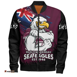 Amazing Aussie Manly Warringah Sea Eagles Heart Of A Fighter Tough And Fearless Bomber Jacket