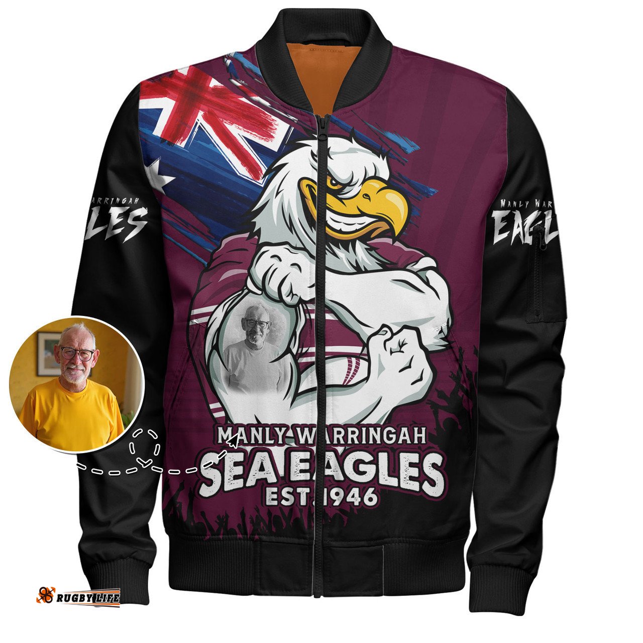 Amazing Aussie Manly Warringah Sea Eagles Heart Of A Fighter Tough And Fearless Bomber Jacket