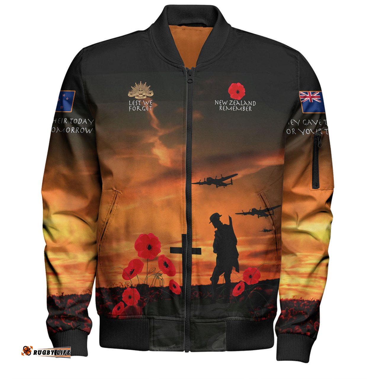 Amazing Aussie New Zealand Warriors Anzac Day New Zealand Warriors Remember Orange Bomber Jacket