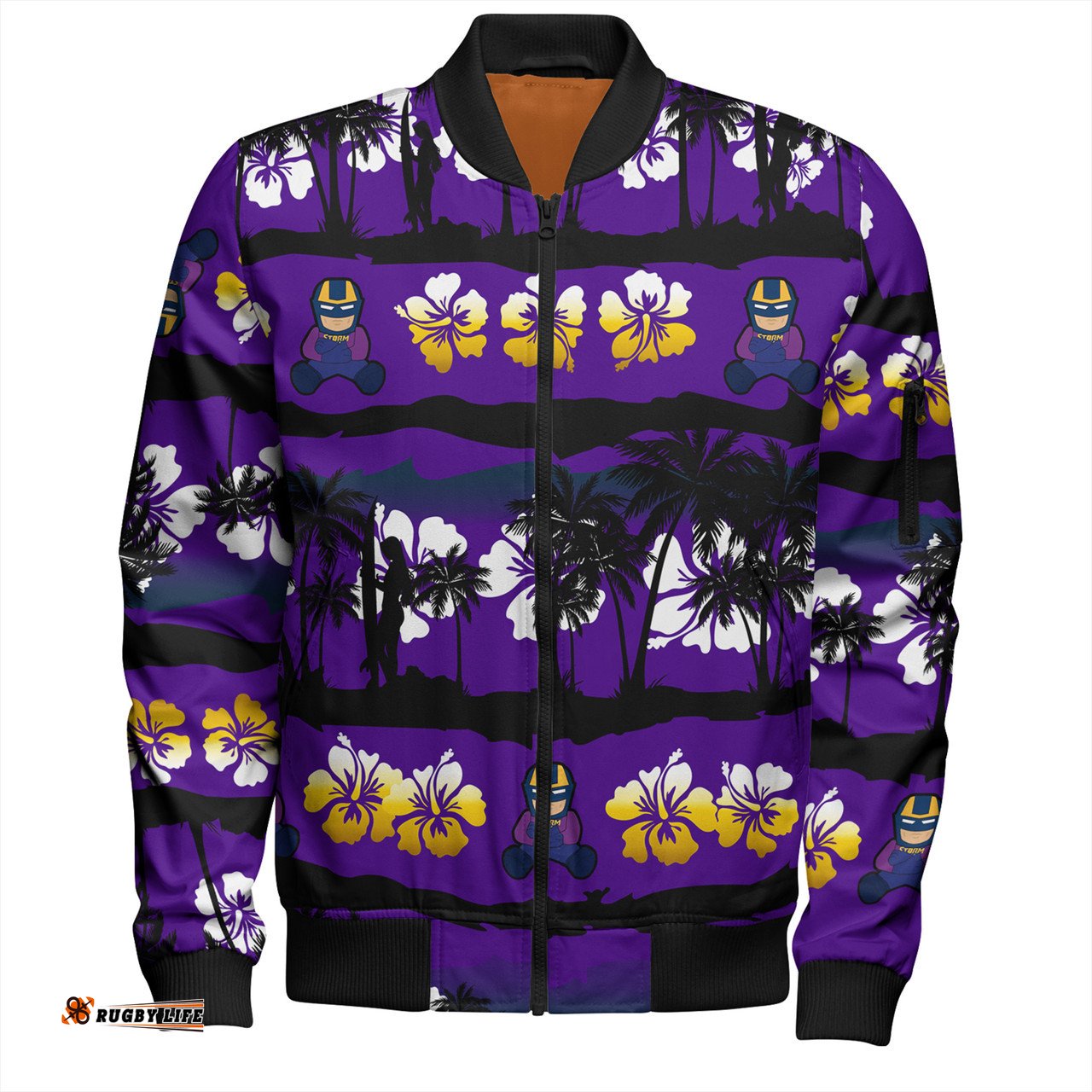 Amazing Aussie Melbourne Storm Tropical Hibiscus and Coconut Trees Bomber Jacket