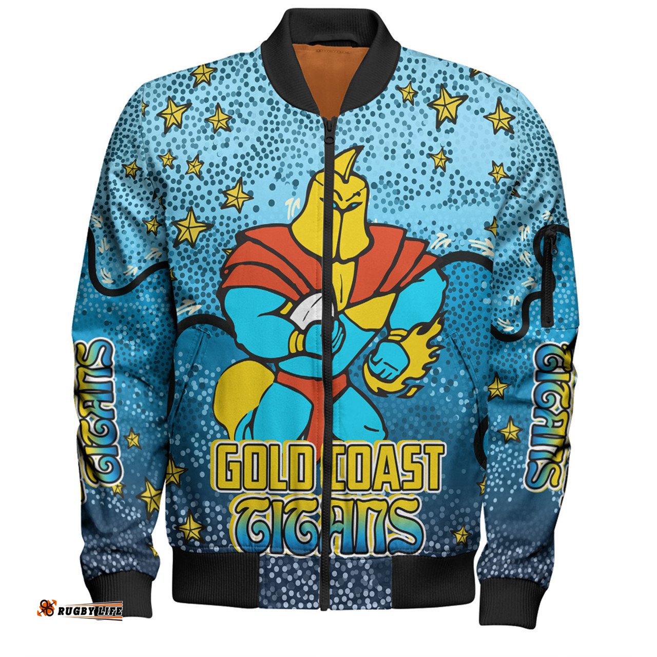 Amazing Aussie Gold Coast Titans Custom Team With Dot And Star Patterns For Tough Fan Bomber Jacket