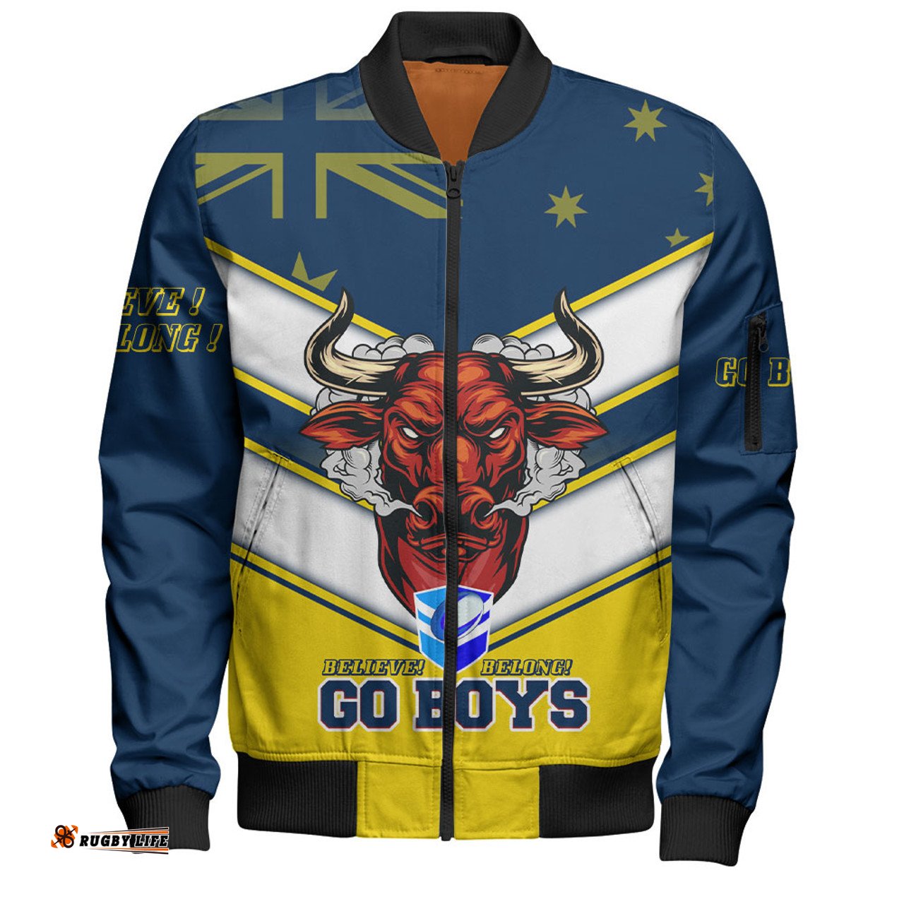 Amazing Aussie North Queensland Cowboys Go Boys! North Queensland Cowboys Mascot With Australia Flag Bomber Jacket