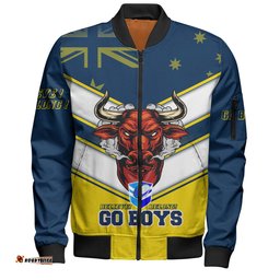 Amazing Aussie North Queensland Cowboys Go Boys! North Queensland Cowboys Mascot With Australia Flag Bomber Jacket