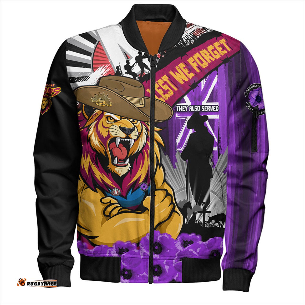 Amazing Aussie Brisbane Lions ANZAC Day Honor Purple Valor And Spirit Bomber Jacket