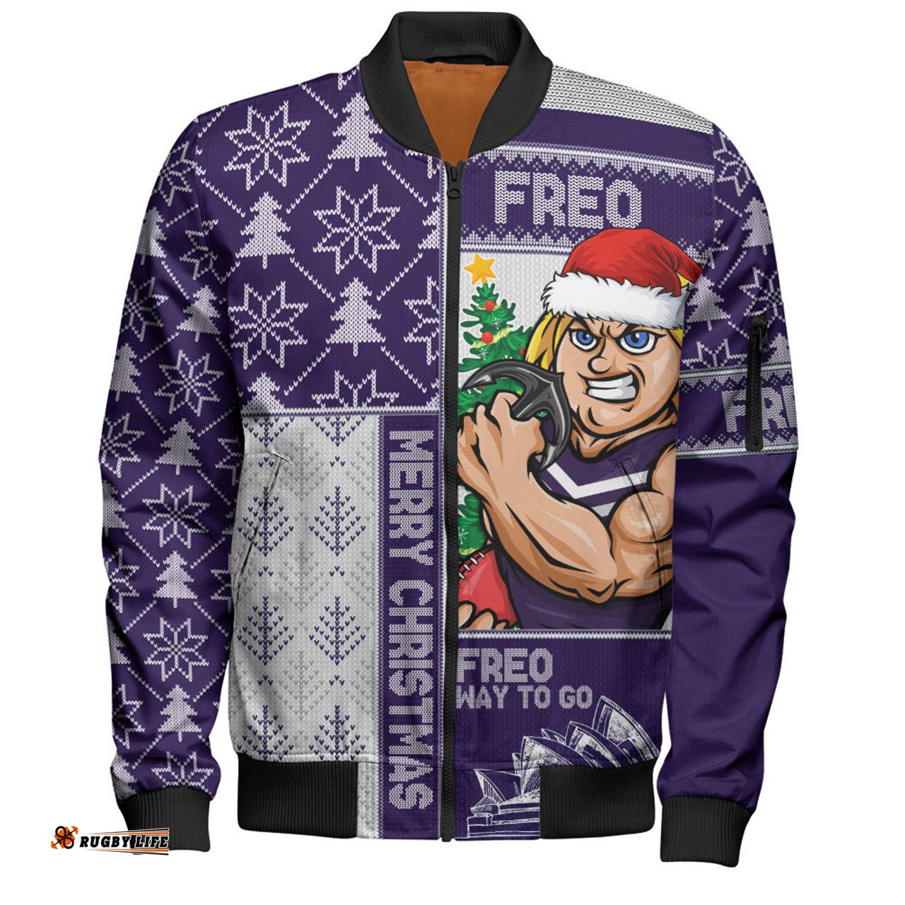Amazing Aussie Fremantle Merry Christmas Knit Style Festive Spirit Bomber Jacket