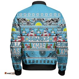 Amazing Aussie Cronulla Sutherland Sharks Christmas Aboriginal Custom Indigenous Knitted Ugly Xmas Style Bomber Jacket