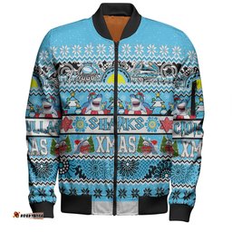 Amazing Aussie Cronulla Sutherland Sharks Christmas Aboriginal Custom Indigenous Knitted Ugly Xmas Style Bomber Jacket