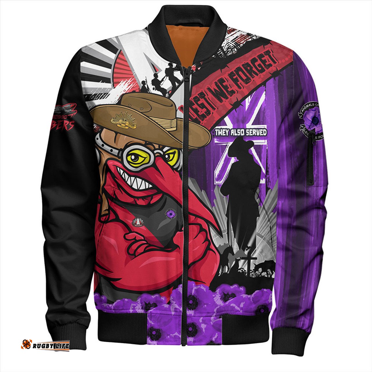 Amazing Aussie Essendon ANZAC Day Honor Purple Valor And Spirit Bomber Jacket