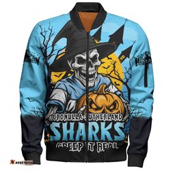 Amazing Aussie Cronulla Sutherland Sharks Dark Moon Rugby Halloween Battle Edition Bomber Jacket