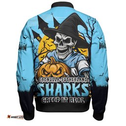 Amazing Aussie Cronulla Sutherland Sharks Dark Moon Rugby Halloween Battle Edition Bomber Jacket