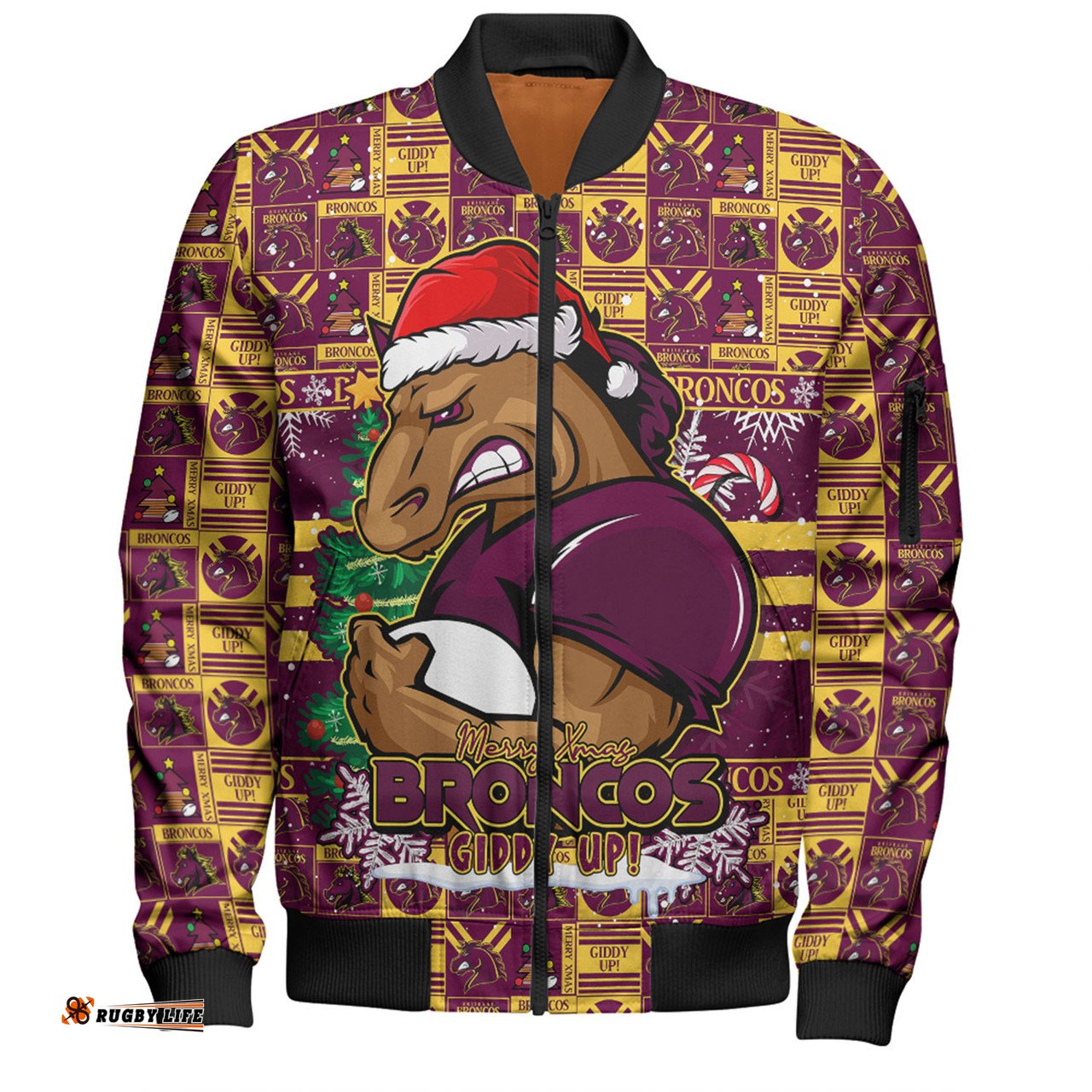 Amazing Aussie Brisbane Broncos Merry Ugly Christmas Comic Style Bomber Jacket
