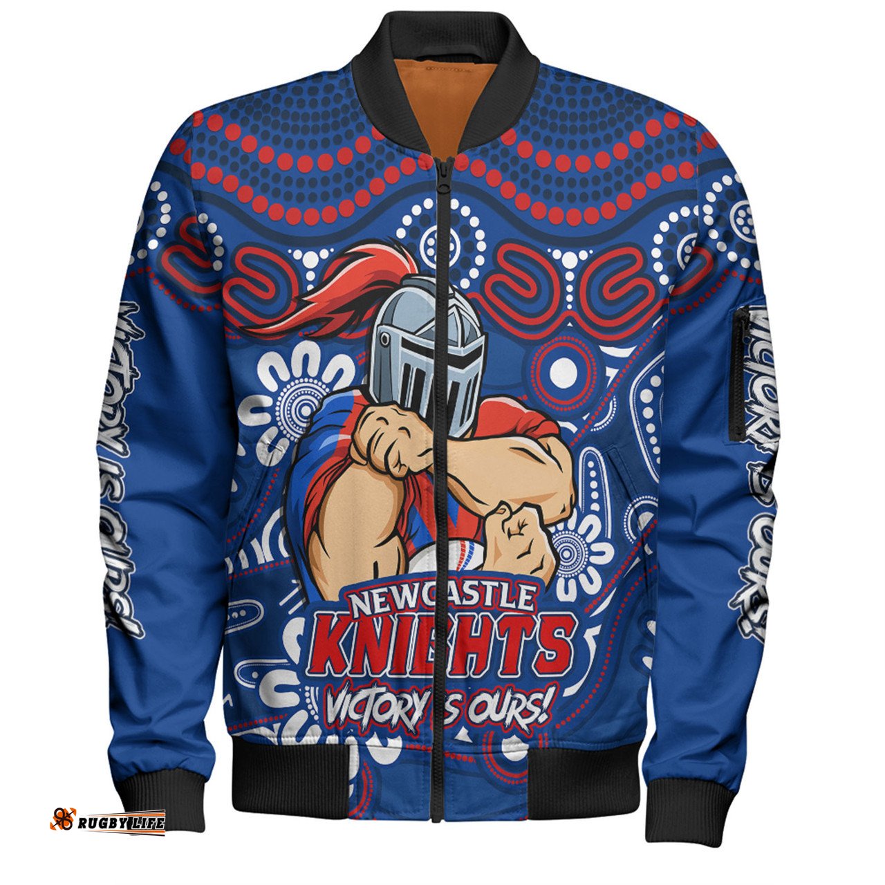 Amazing Aussie Newcastle Knights Aboriginal Inspired Tough Fan Rugby For Life Bomber Jacket
