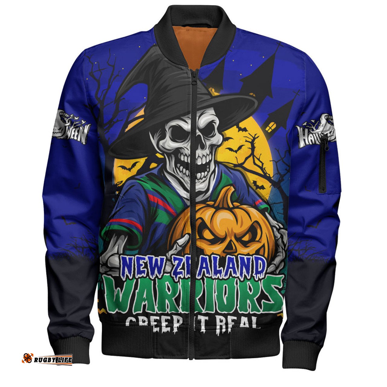 Amazing Aussie New Zealand Warriors Dark Moon Rugby Halloween Battle Edition Bomber Jacket