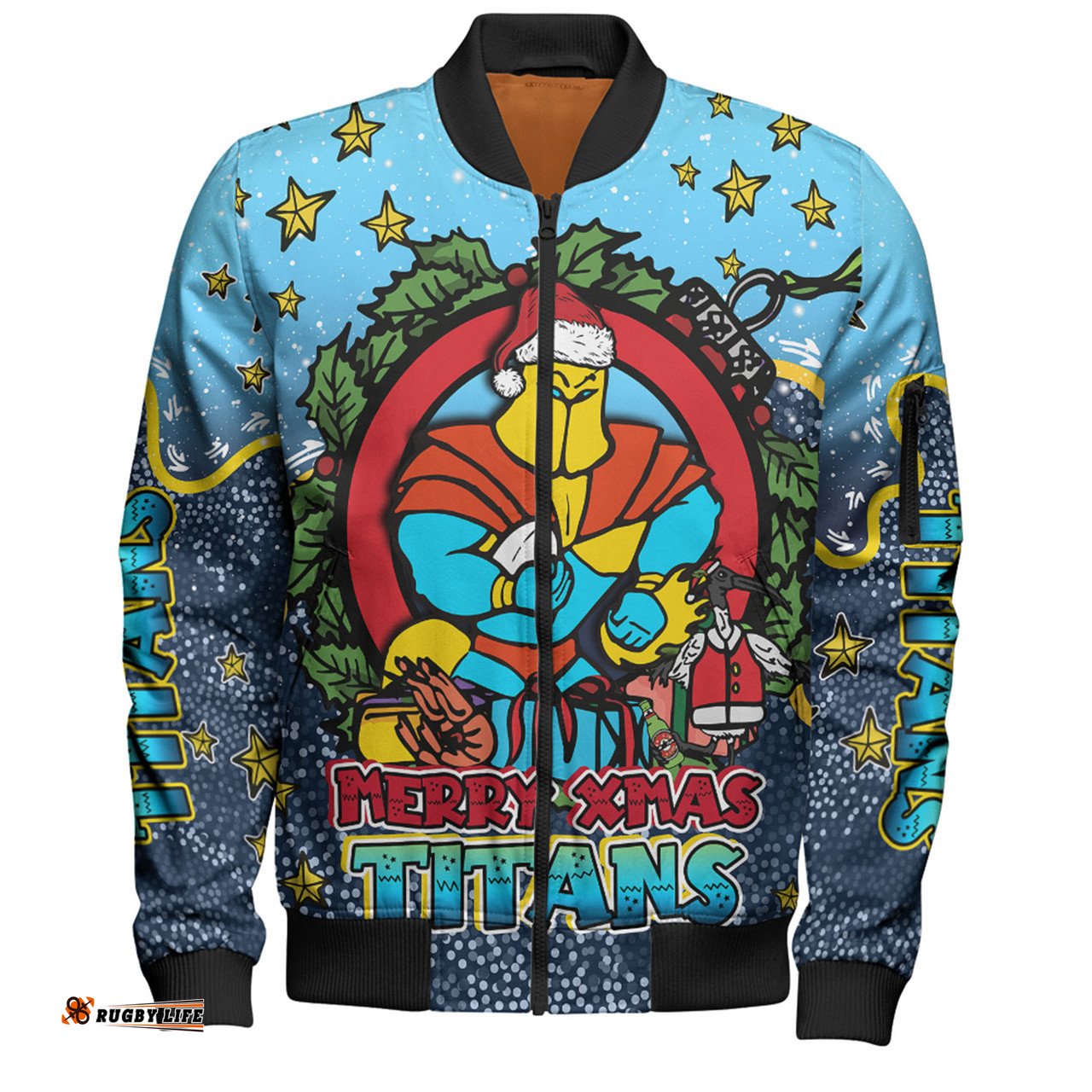 Amazing Aussie Gold Coast Titans Christmas Custom Merry Christmas Our Beloved Team With Aboriginal Dot Art Pattern Bomber Jacket