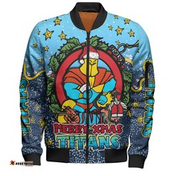 Amazing Aussie Gold Coast Titans Christmas Custom Merry Christmas Our Beloved Team With Aboriginal Dot Art Pattern Bomber Jacket