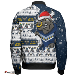 Amazing Aussie North Queensland Cowboys Merry Ugly Christmas Our Beloved Team Scratch Style Bomber Jacket