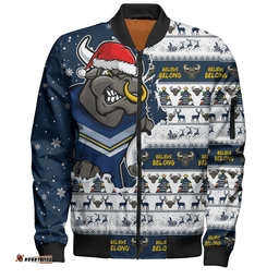 Amazing Aussie North Queensland Cowboys Merry Ugly Christmas Our Beloved Team Scratch Style Bomber Jacket