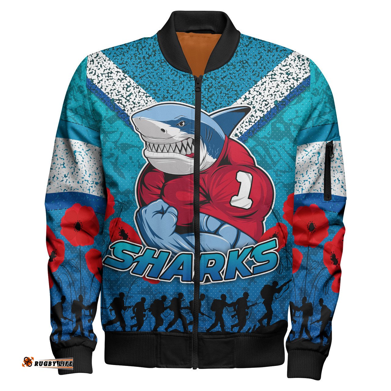 Amazing Aussie Cronulla Sutherland Sharks Custom Anzac Day Cronulla Sutherland Sharks Bomber Jacket