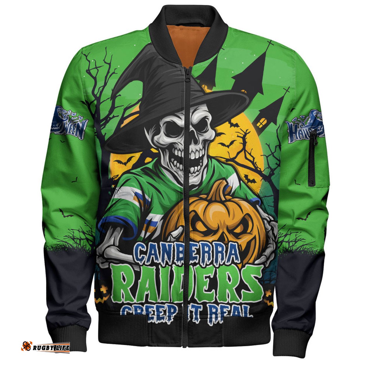 Amazing Aussie Canberra Raiders Dark Moon Rugby Halloween Battle Edition Bomber Jacket