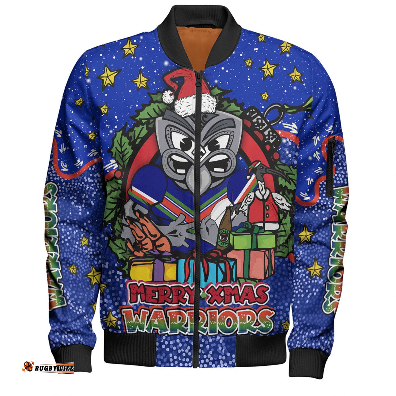 Amazing Aussie New Zealand Warriors Christmas Custom Merry Christmas Our Beloved Team With Aboriginal Dot Art Pattern Bomber Jacket
