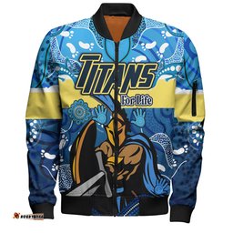 Amazing Aussie Gold Coast Titans Custom Gold Coast Titans For Life With Aboriginal Style Bomber Jacket