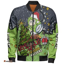 Amazing Aussie Canberra Raiders Christmas Custom Let's Get Lit Chrisse Pressie Bomber Jacket