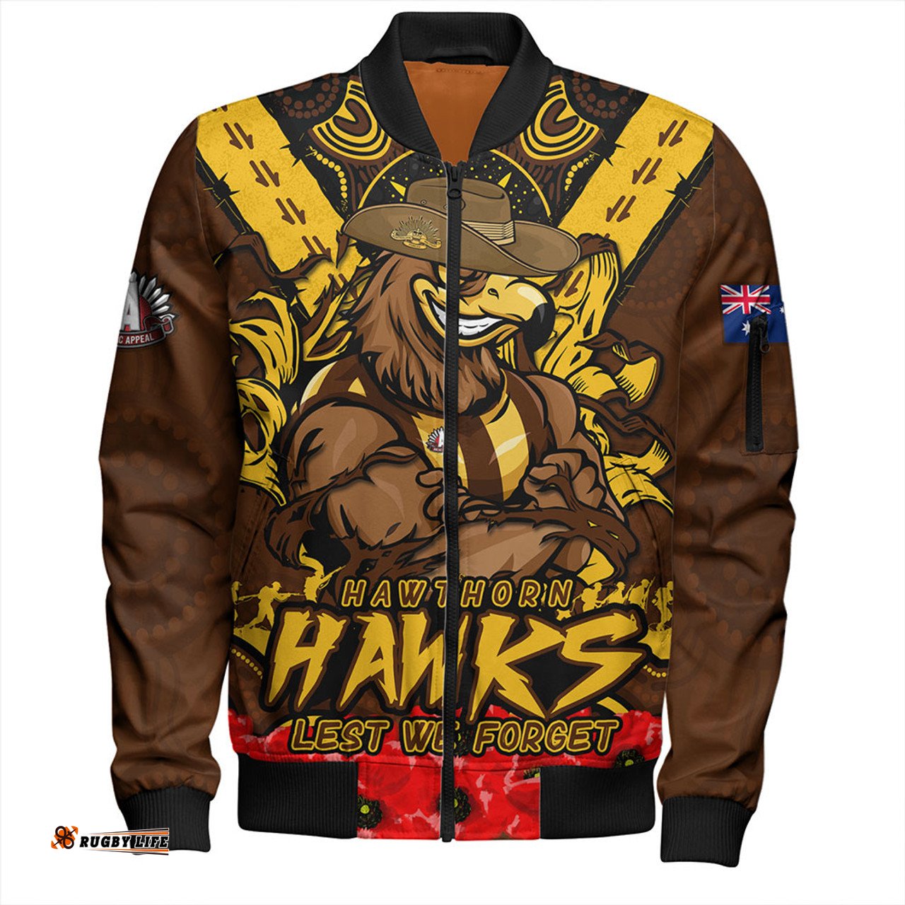 Amazing Aussie Hawthorn Ripped Legacy Of The Game The ANZAC Spirit Lives On Bomber Jacket