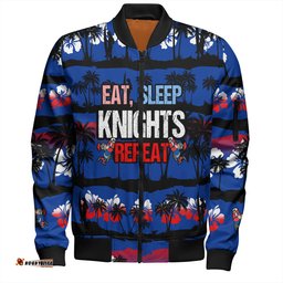 Amazing Aussie Newcastle Knights Sport Eat Sleep Repeat With Tropical Patterns Bomber Jacket
